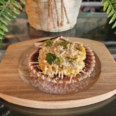 Zamburiña rellena y gratinada